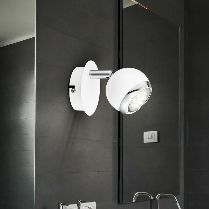 

Foco de pared LED para sala de estar, cromo, foco de bola, luz ajustable, blanco