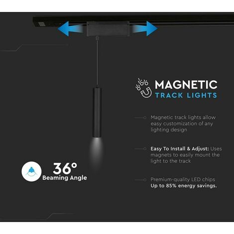 Foco de riel magnético LED COB V-TAC de 15 W y 24 V, UGR19, negro, blanco natural, IP20, CRI90