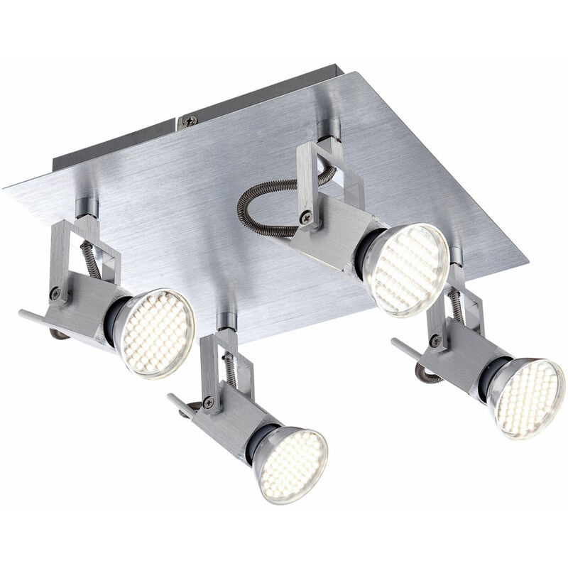 

Foco de techo, 4 llamas, plafón cuadrado Spots, plafón giratorio, aluminio cepillado, 4x LED 3,5W 3x 250lm 3000K, L x An x Al 22 x 22 x 12 cm