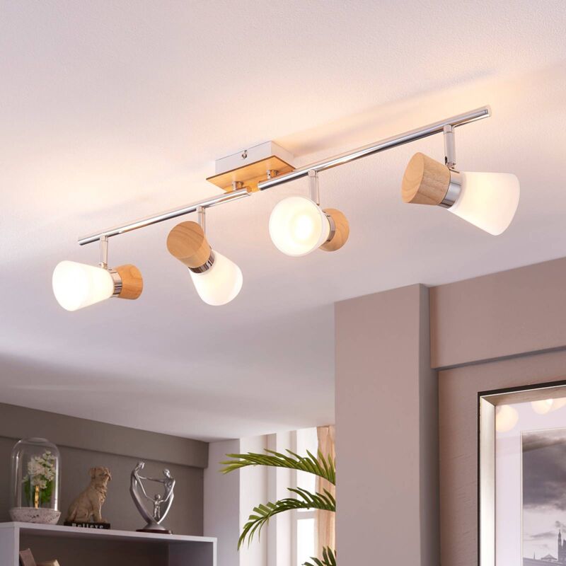 Foco de techo en madera y 4 brazos Vivica Compra Foco de techo de madera 2 brazos Vivica cristal