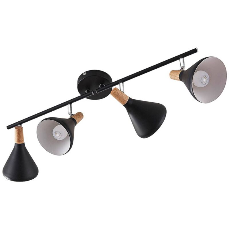 

Lindby - Foco de techo LED Arina negro, detalles en madera
