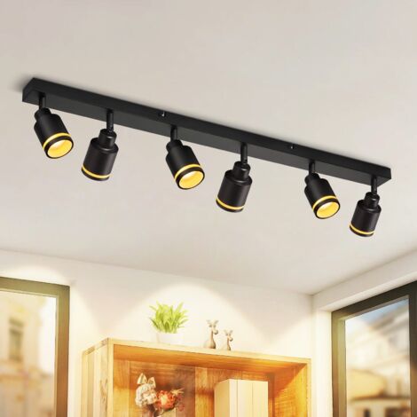 Foco de Techo Negro GBLY  Lámpara de Techo Moderna: 6 Bombilla Focos de Techo Giratorios Focos de Metal GU10 Lámpara de Techo Foco de Pared Interior sin Bombilla