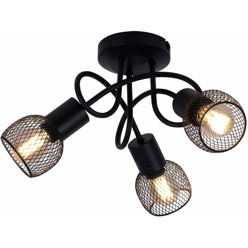 

Foco de techo redondo bola luz jaula plafón curvo negro mate, 3x E14 max 40W, DMxH 36x20cm, salón comedor dormitorio