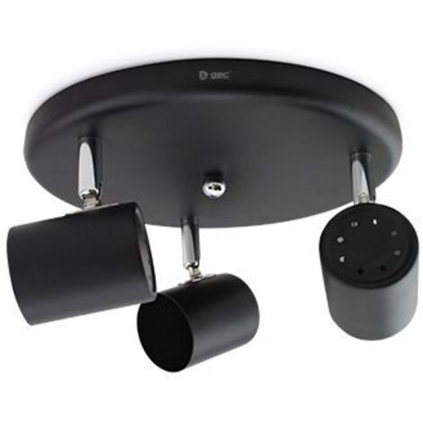 Foco de techo triple circular GU10 Negro orientable