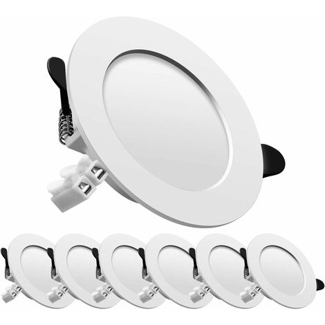 Foco empotrable LED, extraplano, lámpara de techo plana redonda empotrada, 7W 700 lúmenes equivalente a 70W incandescente, AC175-265V, blanco frío, para baño, sala de estar, juego de 6 [Clase de efici