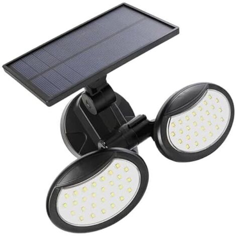 Foco exterior de doble cabezal con 56 LED y sensor de movimiento - Iluminación de seguridad con energía solar, ideal para entradas, patios, jardines, garajes, espacios exteriores, etc. - Resistente al