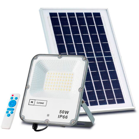 Foco Proyector LED Solar ECO Profesional 50W IP66 con Sensor Crepuscular / Movimiento con Control Remoto