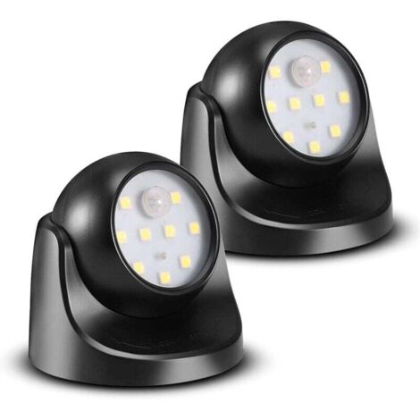 Foco LED con sensor de movimiento, 2 unidades de proyectores LED inalámbricos, 150 lúmenes, globo extraíble, rotación e inclinación de 360 grados