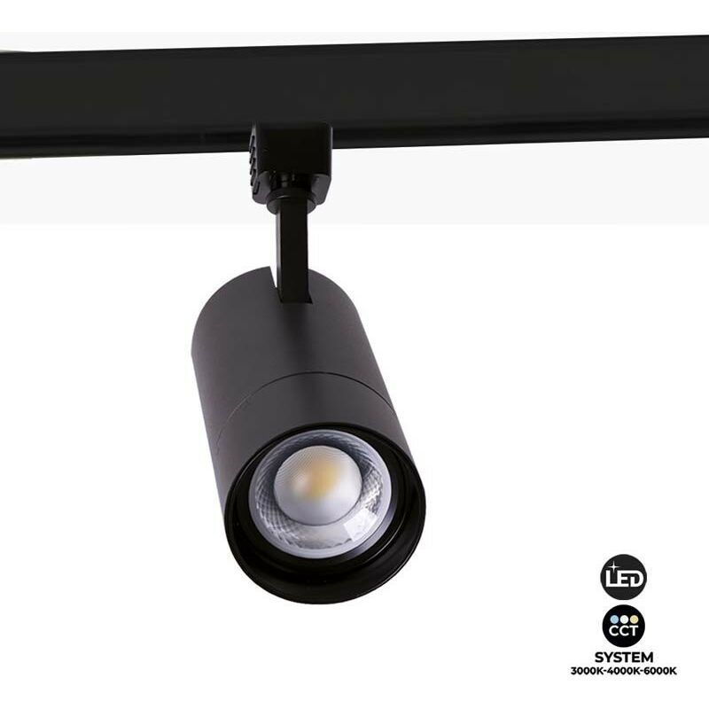 

Barcelona Led - Foco LED de carril monofásico CCT 25W COB apertura regulable 25-65º | Negro