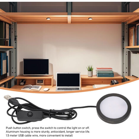 Foco LED de techo ultradelgado de aluminio - Cable de 1,5 m, interruptor, USB 5V