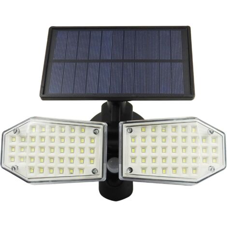 Foco LED doble de 78 LED para exteriores con sensor de movimiento solar para puerta principal, patio, jardín, garaje, exteriores.