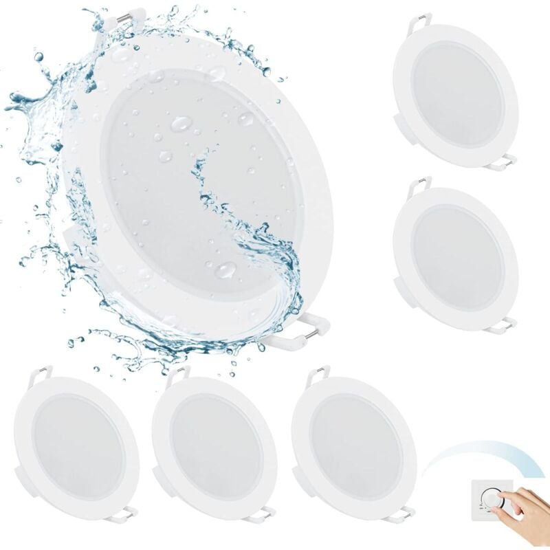 Jalleria - Foco led empotrable, 6 focos led superplanos de 6 w, blanco frío 6500 k, IP65, luz de techo led empotrada para baño, orificio de 75-85 mm,