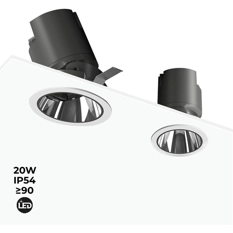 

Foco LED empotrable Bajo UGR ajustable 20W COB IP54 | Blanco Cálido