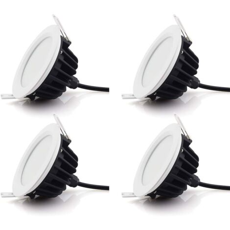 Foco LED empotrable de 9 W, panel de luz empotrable para techo - Resistente al agua IP65 para iluminación interior/exterior de baños y dormitorios (3000 K, CA 220 V-240 V, paquete de 4)