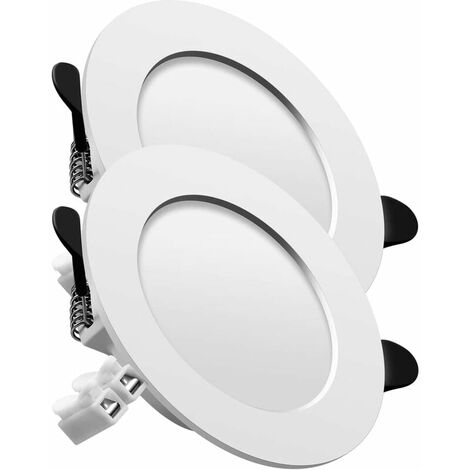Foco LED Empotrable, Extra Plano, Plafón Empotrable Redondo Plano, 7W Equivalente a 70W Incandescente, 230V Blanco Cálido 2700K, para Salón, Cocina, Juego de 2 [Clase de eficiencia energética F]