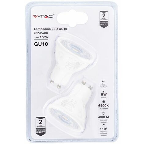 Foco LED GU10 V-TAC de 6 W, blanco frío (blíster de 2)