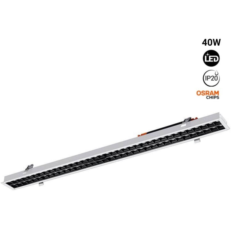 

Foco LED Lineal Empotrable 40W UGR18 Chip Osram | Blanco cálido 2700K - Blanco