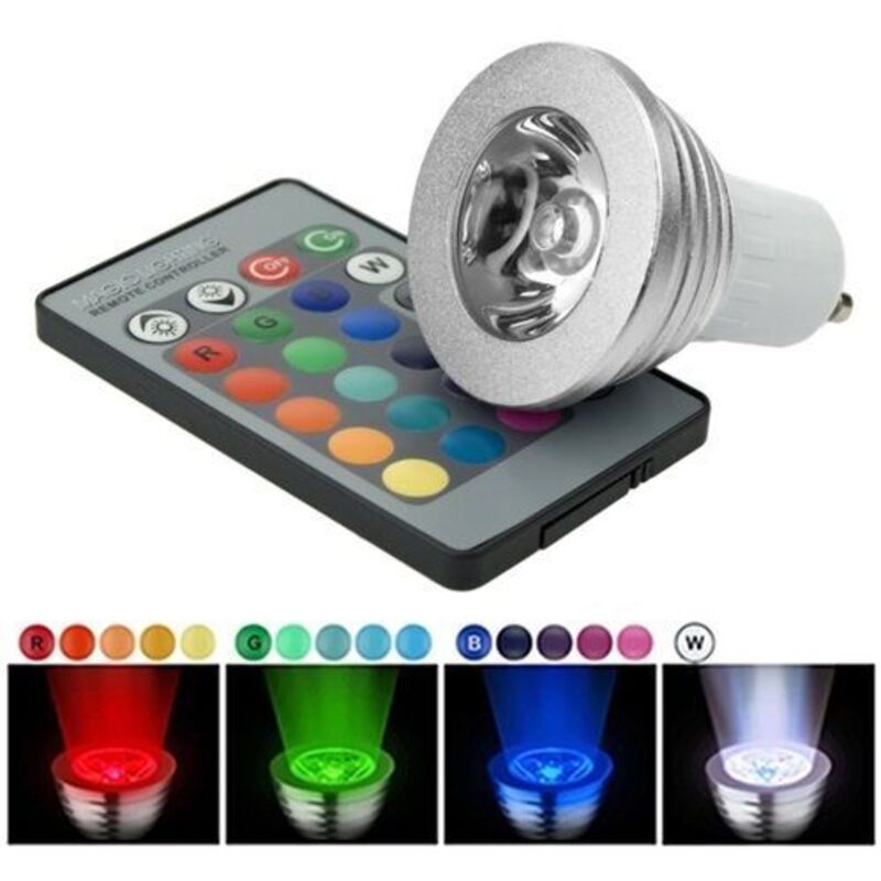 Foco Led Luz Rgb Efectos Programables Y Multicolor Gu10 3w Con Mando A Distancia