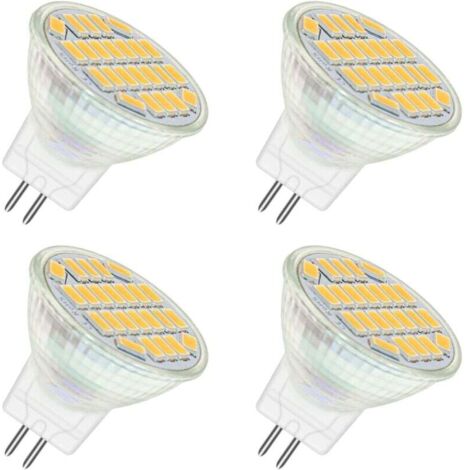 Foco LED MR11 GU4 de 12 V, 4 W, blanco cálido, 3000 K, 350 LM, 120°, 35 mm, equivalente a halógeno MR11 de 35 W, CA/CC 24 V, 12 V, GU4, empotrable para armarios de cocina, no regulable, paquete de 4 [
