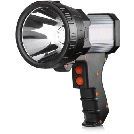 Foco LED para camping, color negro, con trípode plegable.