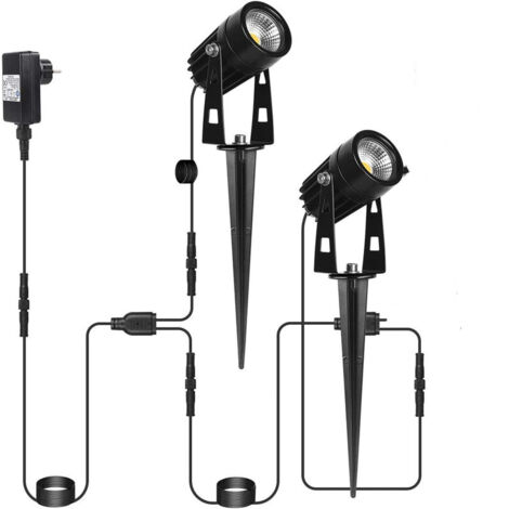 Foco LED para exterior de 12 V, foco LED 2 en 1 para jardín, resistente al agua, IP65, luces con estaca de 3 W, foco LED blanco cálido de 3000 K para caminos, plantas y terrazas
