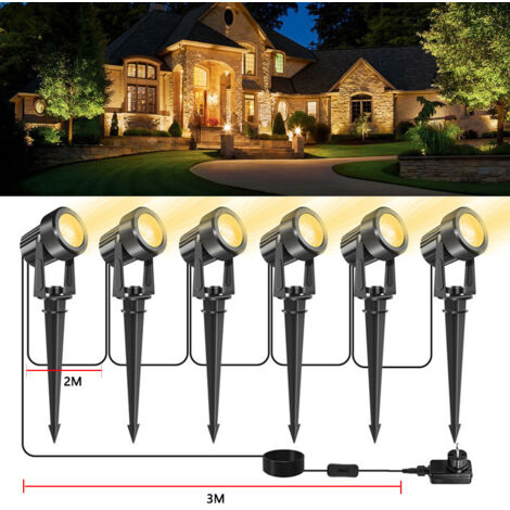 Foco LED para exteriores, iluminación de jardín con luz blanca cálida de 3000 K, resistente al agua IP67, lámpara de jardín con adaptador de 3 m y 27 V, foco LED para exteriores para jardín, patio y á