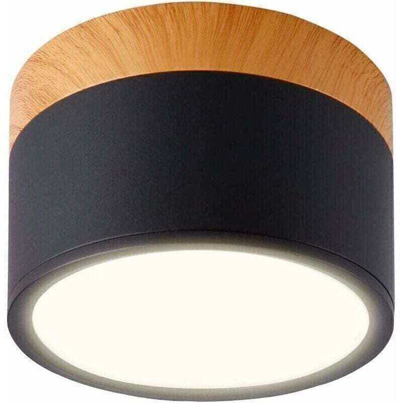 Foco LED redondo de techo, aluminio, 7 W, Ø110 mm, 230 V, para pasillo, dormitorio, comedor, cocina y salón - Negro mate/Blanco cálido 3000 K