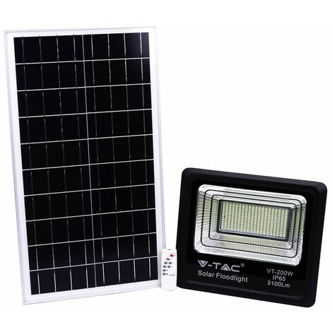 Foco LED V-TAC con control remoto, panel solar de 40 W, LiFePO4, temporizador, cable de 5 m, blanco frío, negro, IP65