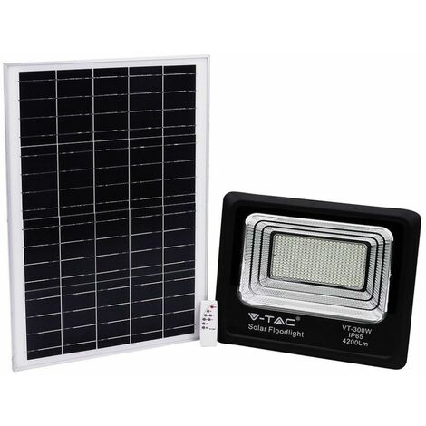 Foco LED V-TAC con control remoto, panel solar de 50 W, LiFePO4, temporizador, cable de 5 m, blanco frío, negro, IP65