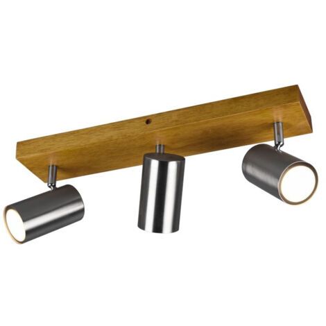 Foco Marley 3 focos GU10 níquel y madera L44 cm Trio Lighting