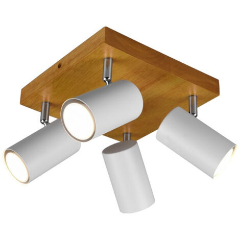 Foco Marley 4 Focos GU10 Blanco Y Madera 22x22 cm Trio Lighting