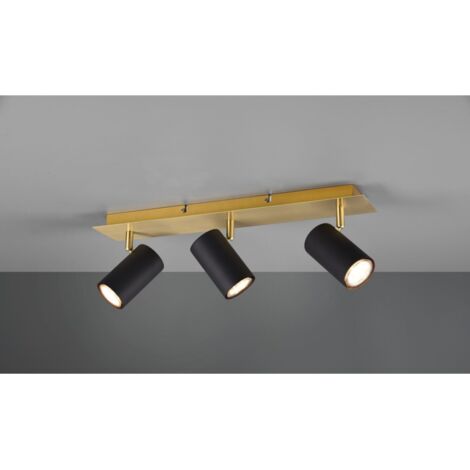 Foco Marley Placa Rectangular Dorada 3 Focos Cilindricos Negros Ajustables Trio Lighting