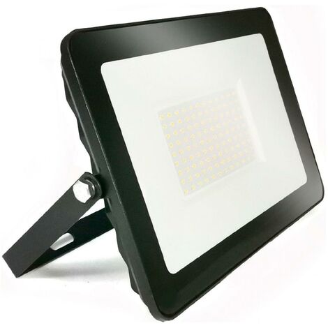 Foco proyector exterior 100W 3000K Luz cálida. Forma Rectangular 30×22 cm. Chip EPISTAR LED SMD IPAD. Alto brillo. Extraplano Terraza, jardín y almacén. Aluminio fundido y Vidrio templado. Color negro - Negro