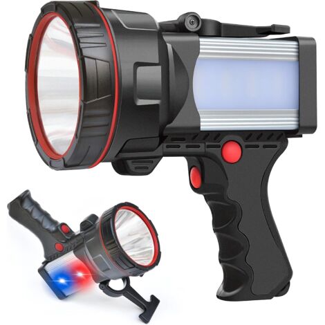 Foco recargable superbrillante, linterna LED de 160 000 lúmenes, potente reflector de mano resistente al agua con linterna y batería externa de 9600 mAh para seguridad del hogar, acampada, navegación