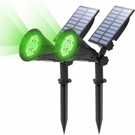 Foco solar 2 paquetes de lámpara solar para exteriores Reflector solar para exteriores 4 LED, impermeable IP65, 2 modos de iluminación, ajustable 180°, iluminación solar exterior para árbol, jardín, c