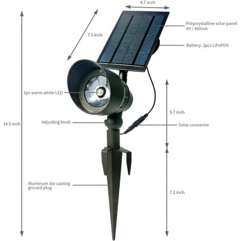Foco solar de inserción a tierra, Sensor de jardín exterior, Luz impermeable, Electricidad cero, Paisaje, Proyección de luz de jardín, Foco de césped,