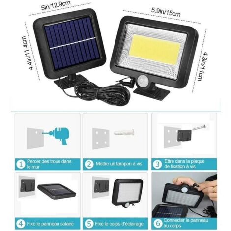 Foco solar exterior con detector de movimiento, 100 LED COB, 180 lúmenes, IP65