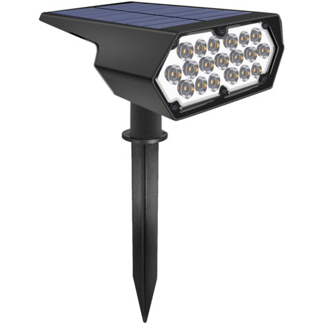 Foco solar exterior de 19 LED, aplique de pared 2 en 1, grado de protección IP65, para patio, jardín, césped, villa, patio interior, entrada de vehículos.