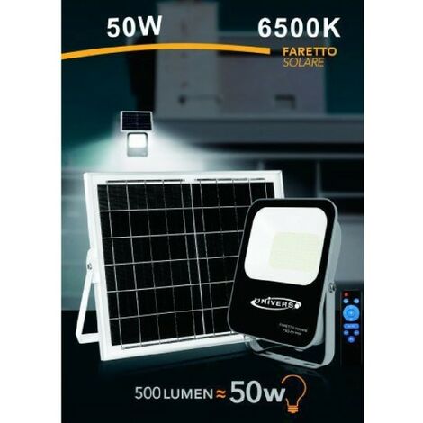FOCO SOLAR LED 50WATT CONTROL REMOTO IP65 LUZ BLANCA FRIA 6500K FSO-50W