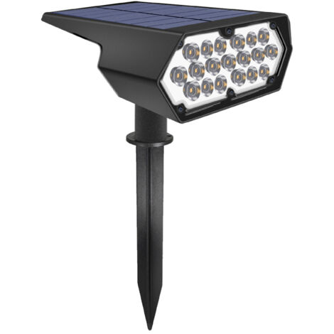 Foco solar LED de 19 LED para césped/jardín, luz blanca y cálida combinadas.