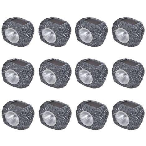 Focos de jardín con forma de roca energía solar LED 12 unidades   - Gris
