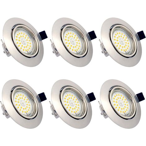 Focos empotrables LED regulables regulables, 6 bombillas de 6 W incluidas, GU10, blanco cálido 3000 K, 230 V, IP23, iluminación de techo LED interior para salón, cocina, pasillo [Clase de eficiencia e