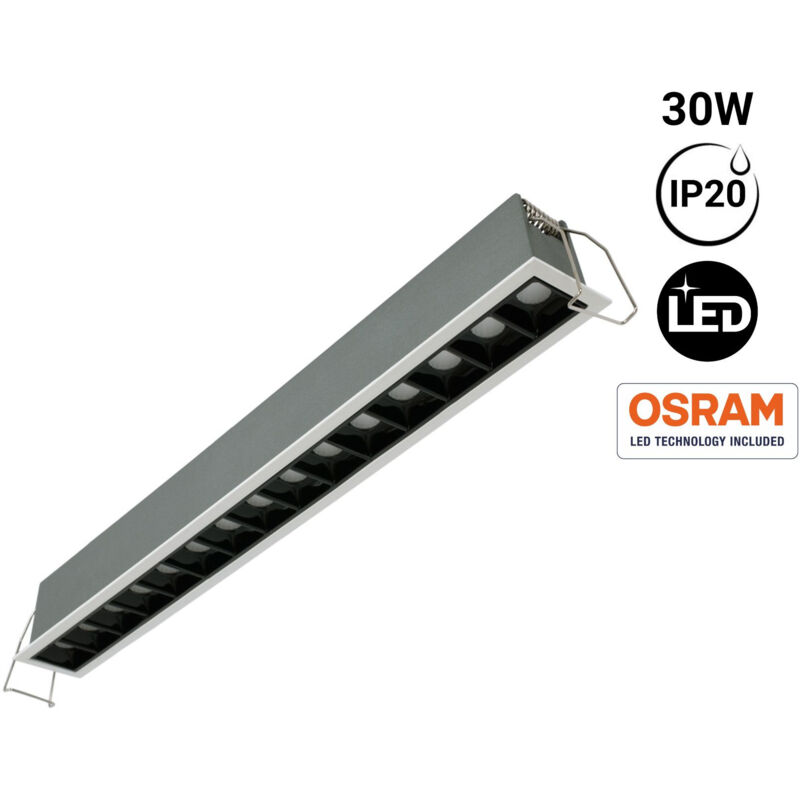 

Focos LED Downlight Lineal Empotrable 30W UGR19 | Blanco