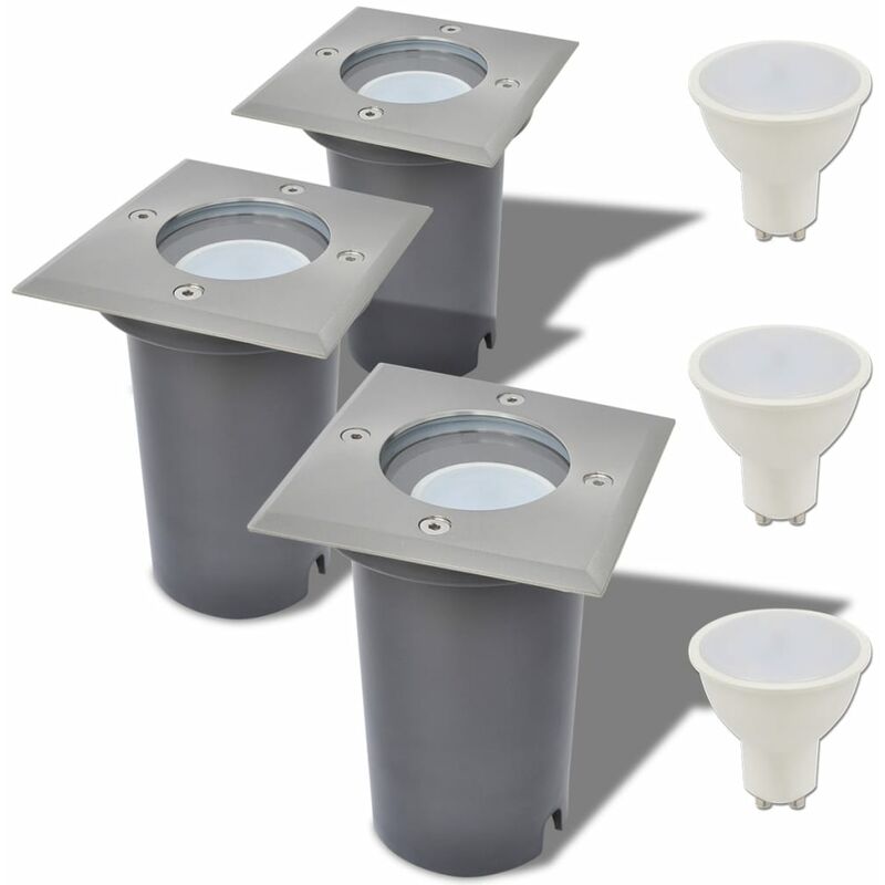 

Focos LED empotrables de suelo para exteriores 3 unids cuadrados - Plateado