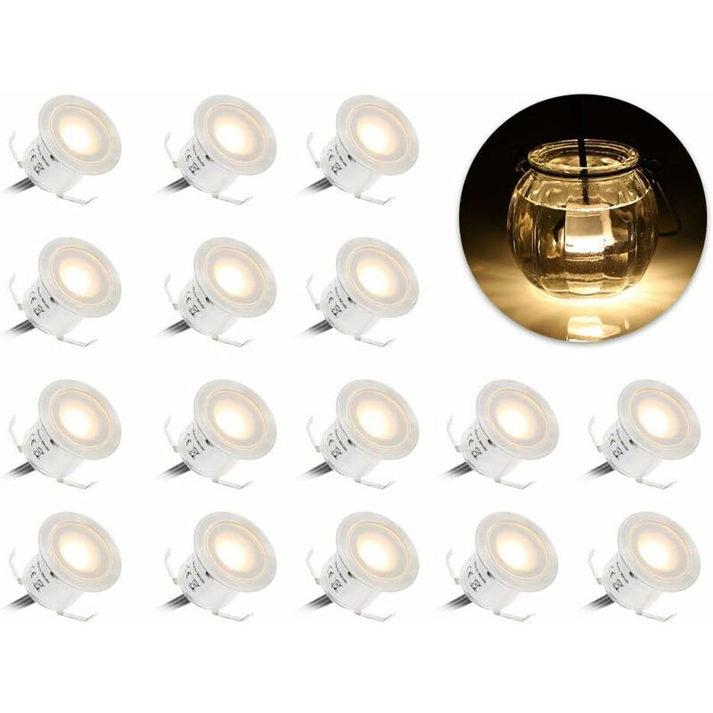

Focos LED empotrables LITZEE, 16 focos empotrables LED para terraza, 0,6 W a prueba de agua IP67, lámpara LED para exteriores, para escaleras de