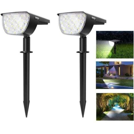 Focos solares exteriores Ulisem – Juego de 2 focos ajustables de 30 LED, resistentes al agua (IP67), con panel solar integrado.