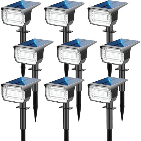 Focos solares para exteriores [Paquete de 9/72 LED], 3 modos, resistentes al agua IP67, luces solares para jardín, 6500K, función 2 en 1, foco para patio, valla, camino, entrada de vehículos, porche, 