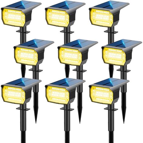 Focos solares para exteriores [paquete de 9/72 LED], 3 modos, resistentes al agua IP67, luces solares para jardín, función de 3000K, foco exterior 2 en 1 para patio, valla, camino, entrada de vehículo
