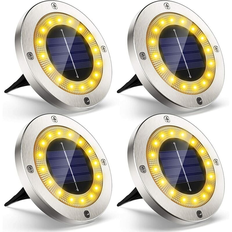 

Focos solares para jardín al aire libre, paquete de 4, 16 luces LED, proyector solar, iluminación exterior, IP65, foco inalámbrico de acero
