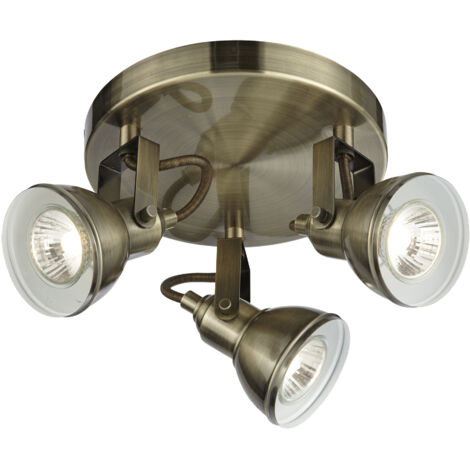FOCUS 3LT Plafonnier 3 Spots metal Laiton antique cordon marron, GU10 max 3x50w Diam 30cm